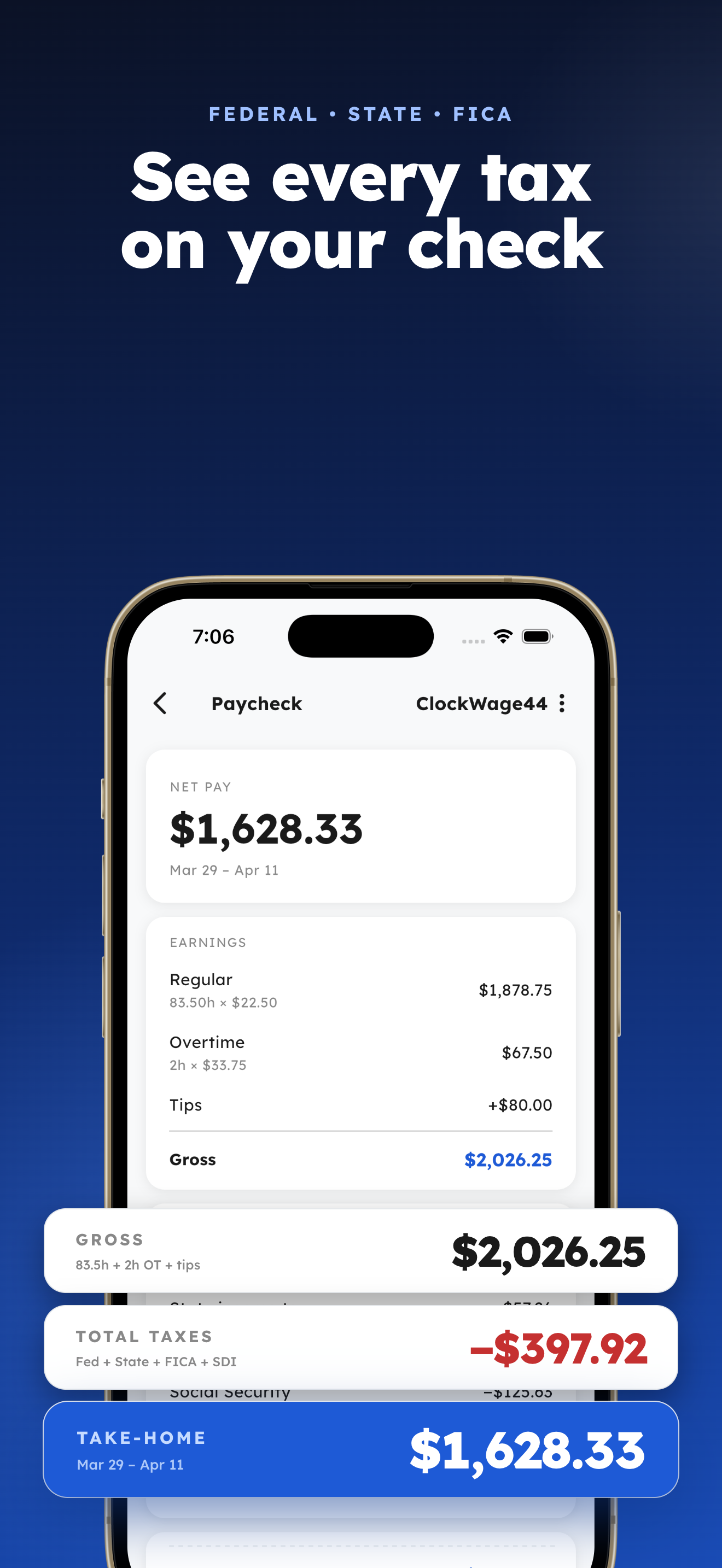 ClockWage44 — Paycheck ledger