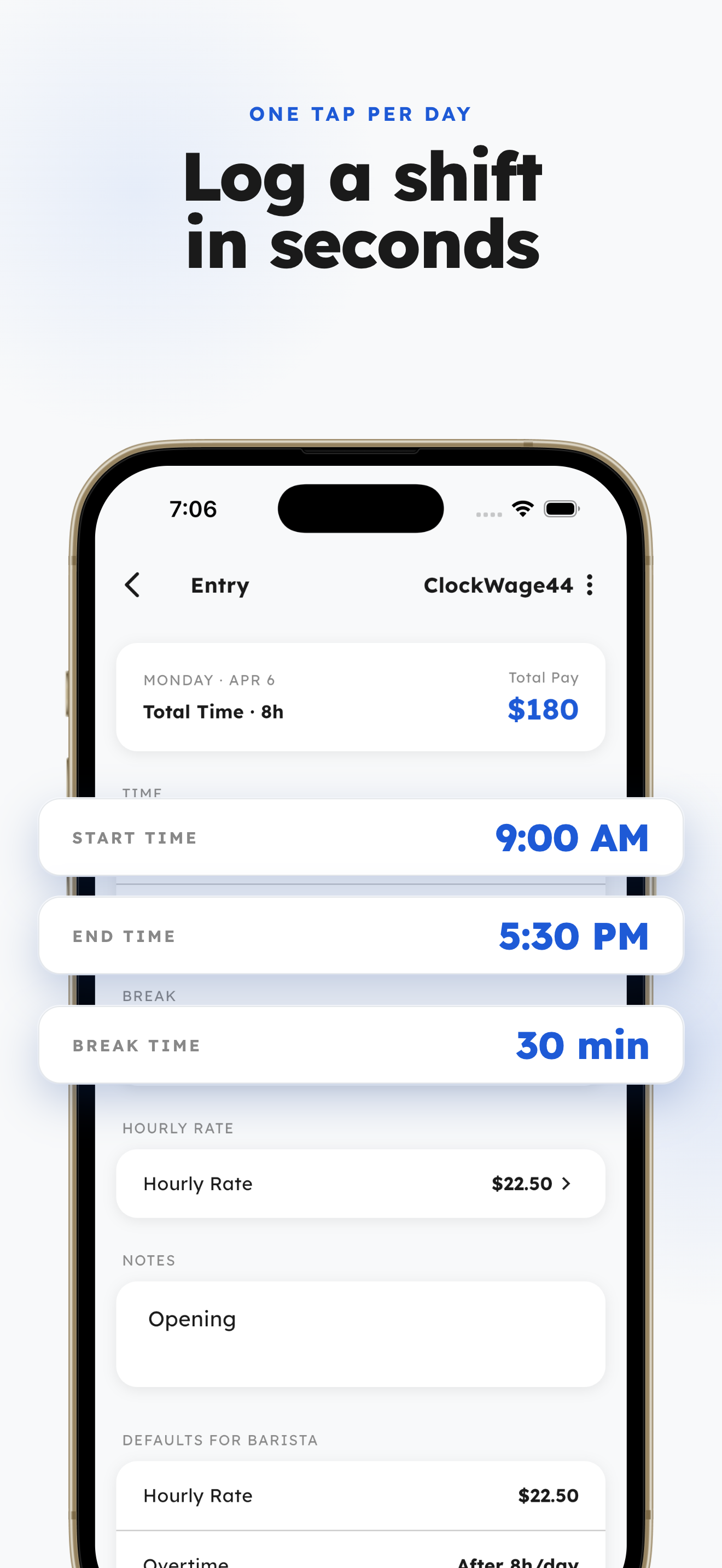 ClockWage44 — Shift entry