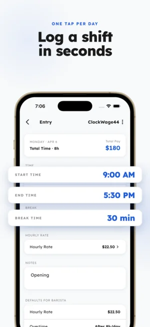 ClockWage44 — Shift entry